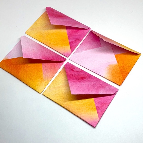 💕Watercolor Pink & Orange mini envelopes - Picture 3 of 7